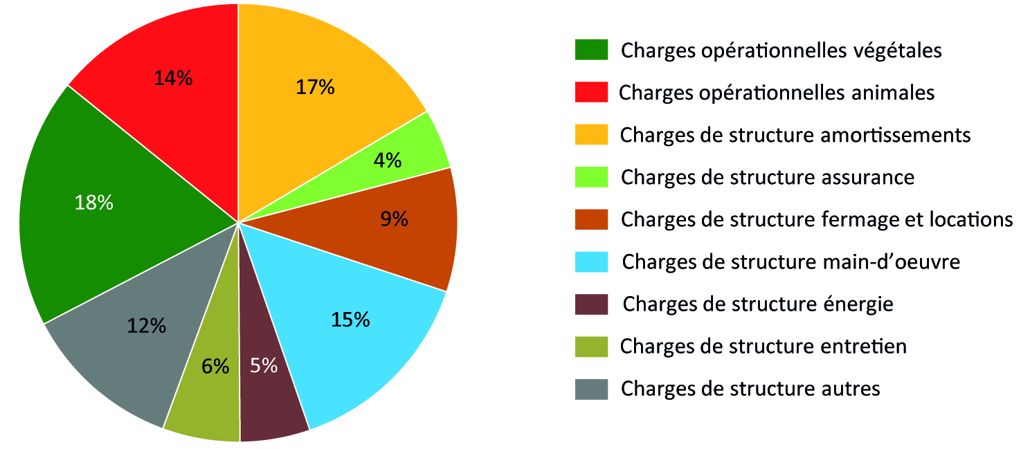 Figure 3 - Répartition moyenne des charges agricoles en Bourgogne-Franche-Comté en 2023 - voir la transcription ci-dessous