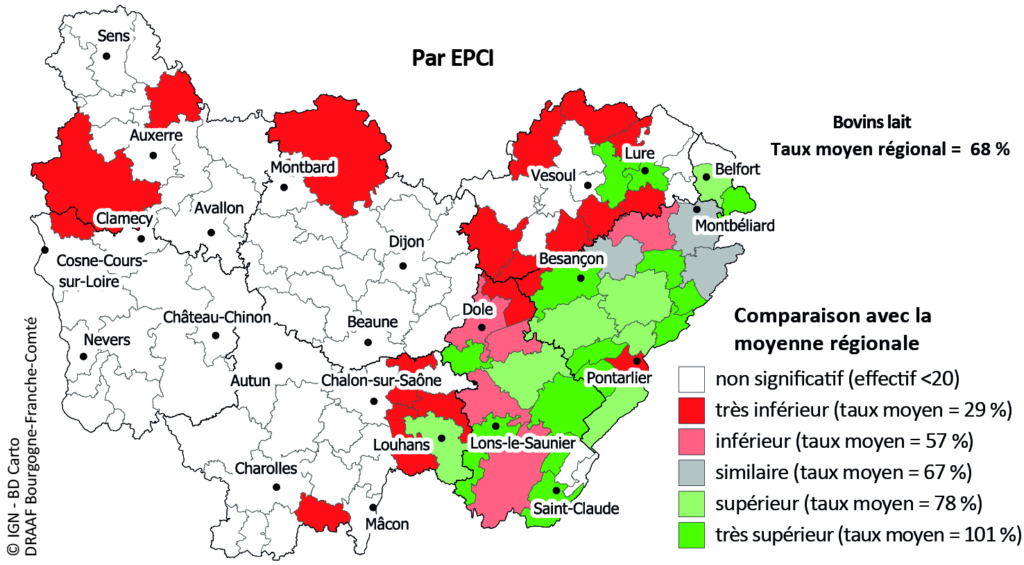 Figure 8 - Taux de remplacement entre 2019 et 2024 en Bovins lait - voir la transcription ci-dessous