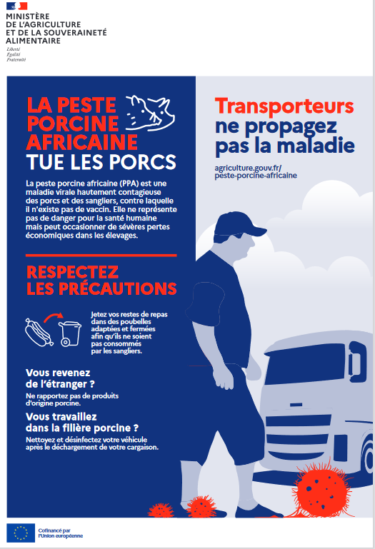 Message de prévention vis à vis des transporteurs : jetez vos restes de repas dans des poubelles adaptées et fermées afin qu'ils ne soient pas consommés par des sangliers